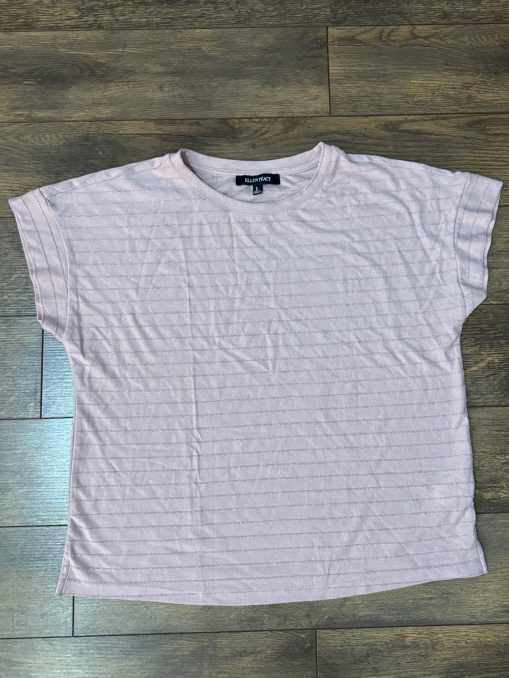 Ellen Tracy Light Pink Short Sleeve Textured Crewneck Top